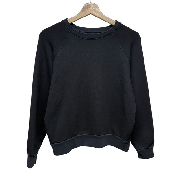 Reformation Cropped‎ Sweatshirt Women Sz S Crew Neck Black Modal Cotton Stretch - Picture 1 of 6